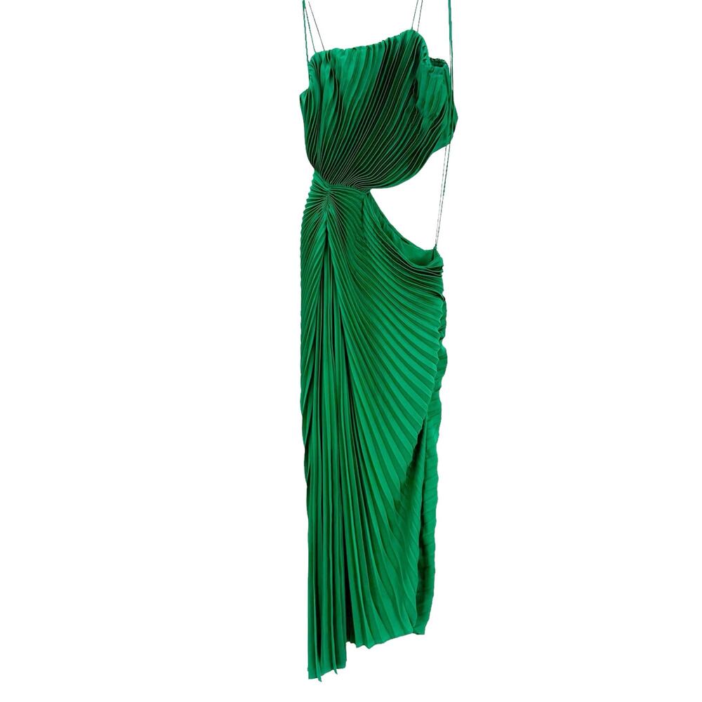 Alice + Olivia Pleated Cut-Out Dress Sleeveless Emerald Green Size 6 NWT - Picture 8 of 15